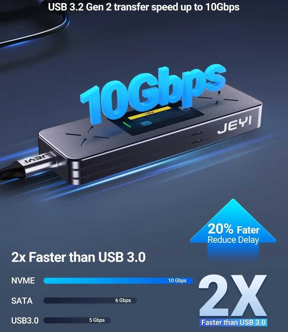 JEYI i9x NVMe / SATA SSD карман, USB 3.2 10Gbps, в комплекте 2 USB