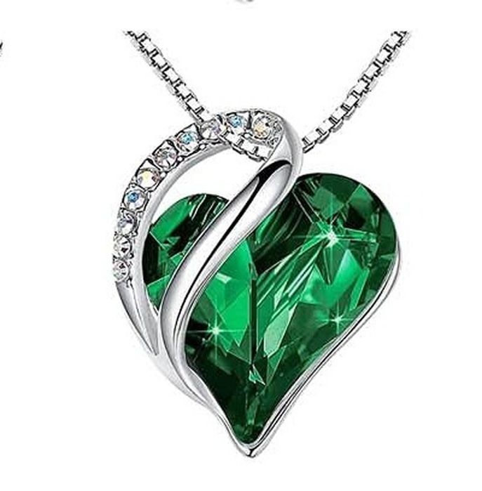 Łańcuszek z zawieszką kryształowe serce zielone zieleń butelkowa
