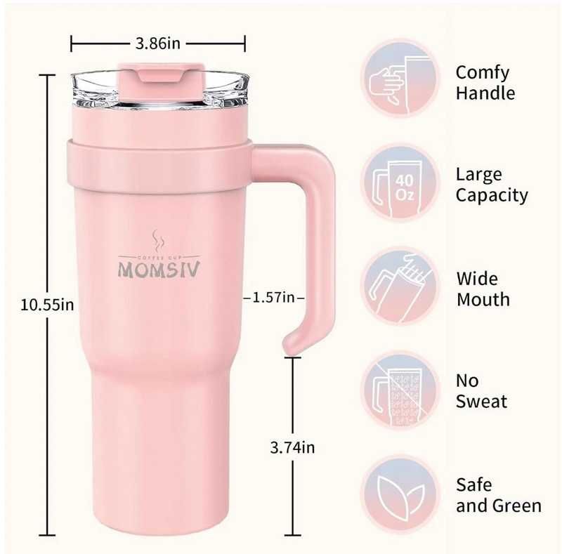 kubek termiczny 1100ml różowy z uchwytem+etui