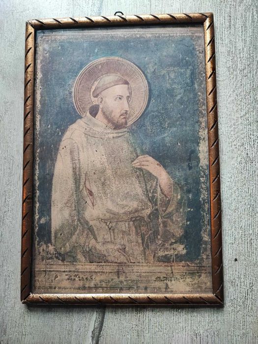 Przedwojenny obraz,oleodruk,Św.Franciszek z Asyżu