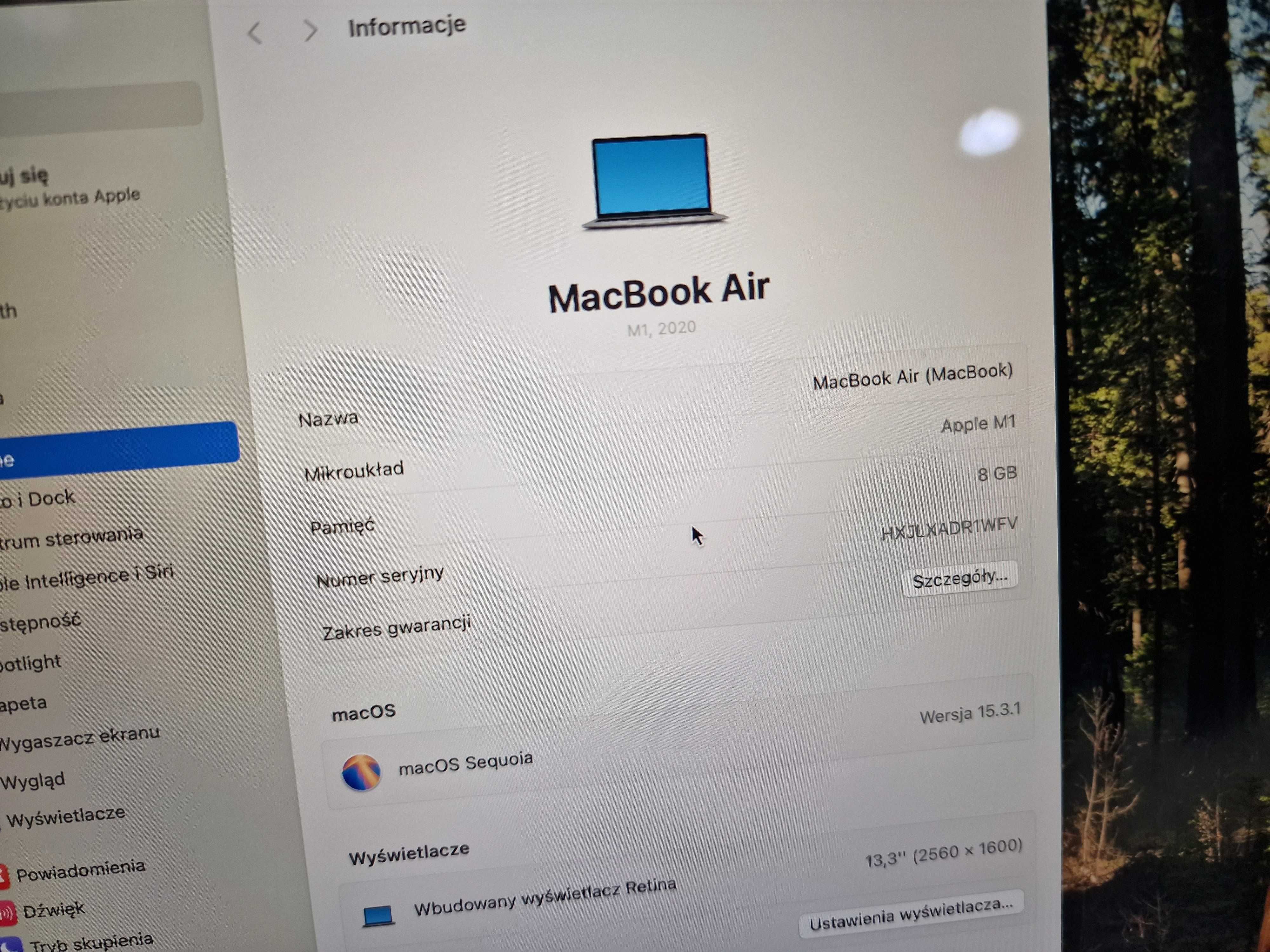 Macbook Air 13 2020/ M1/ 8GB/ 256GB/ SPG/ 117 cykli/ Grade A-