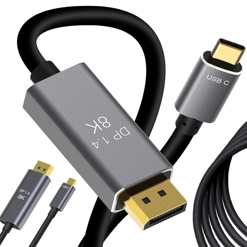 Kabel przewód displayport usb typ-c 1.4 video audio 8k 4k 2k 1,8m
