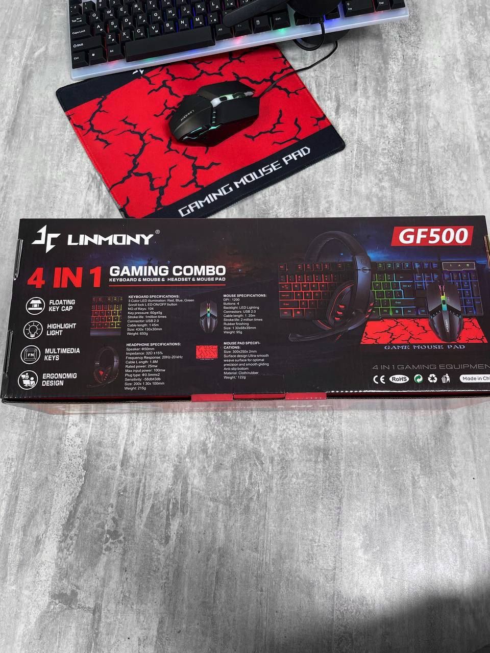 Набір геймера 
Gaming Combo GF500 4in1
(клавіатура, гарнітура, мишка,