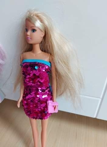 Lalka Barbie blond oryginalna disco impreza cekiny róż