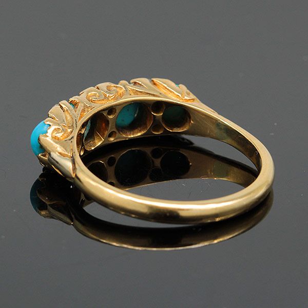 Złoty pierścionek Edwardiański z turkusami i diamentami 18K