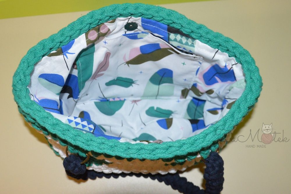 Torebka szydełko shopper hand made boho podszewka kieszonka zamykanie