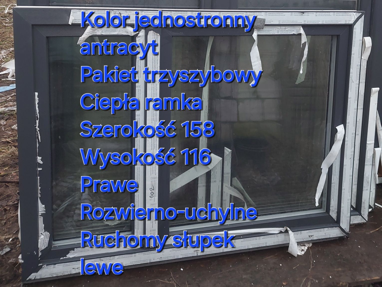 Okno Antracyt 136x137 3 szyby 3 uszczelki Fix -30%