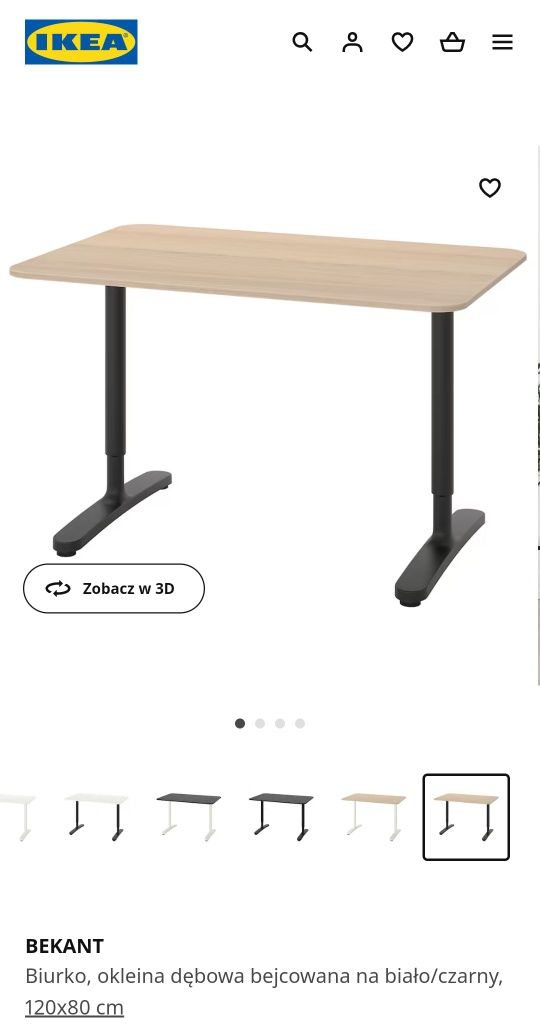 BEKANT biurko Ikea, okleina dębowa bejcowanie na czarno