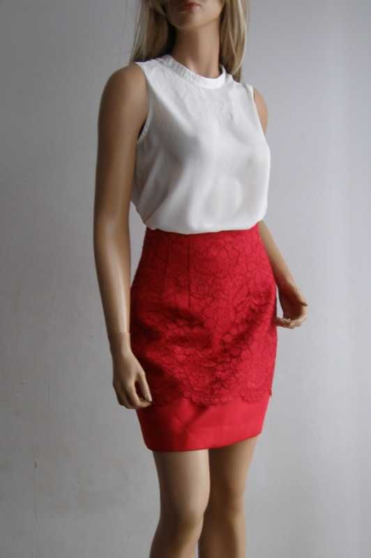 spódnica H&M 42 czerwona ołówkowa mini koronka