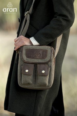 Ирландская твидовая сумка с кожаными элементами, Аran woolen mills