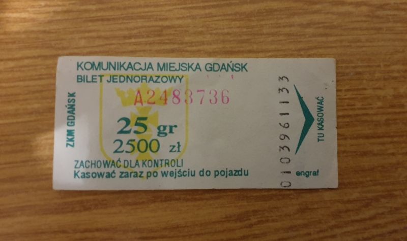 050. Bilet Autobusowy Gdańsk 25gr 2500zł denominacja seria A