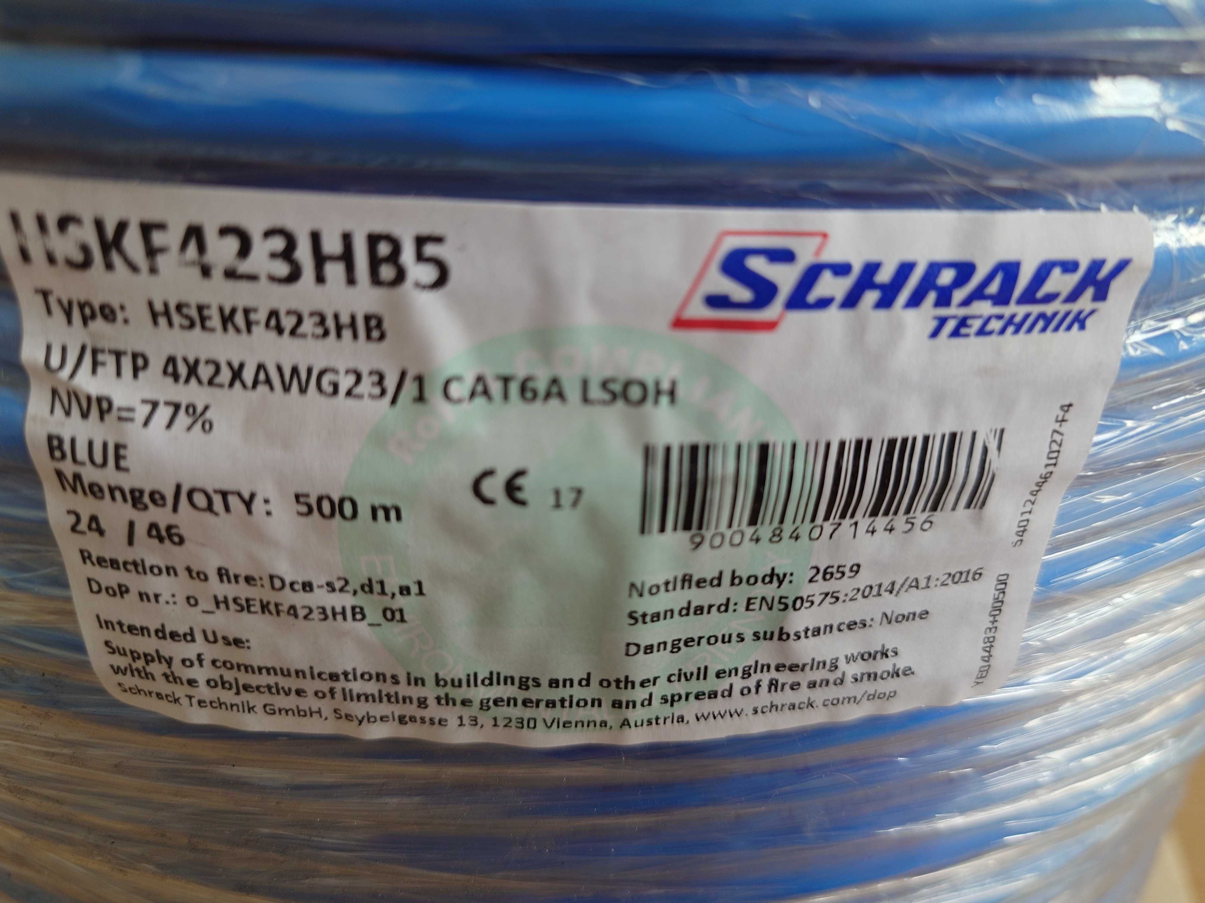 Kabel U/FTP Kat.6a, 4x2xAWG23/1, 500Mhz, LS0H, nieb., Dca