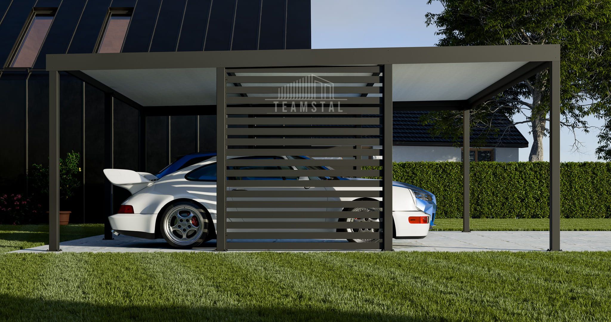 CarPort PREMIUM - Wiata samochodowa 6x5 Antracyt Zabudowa - TS1036