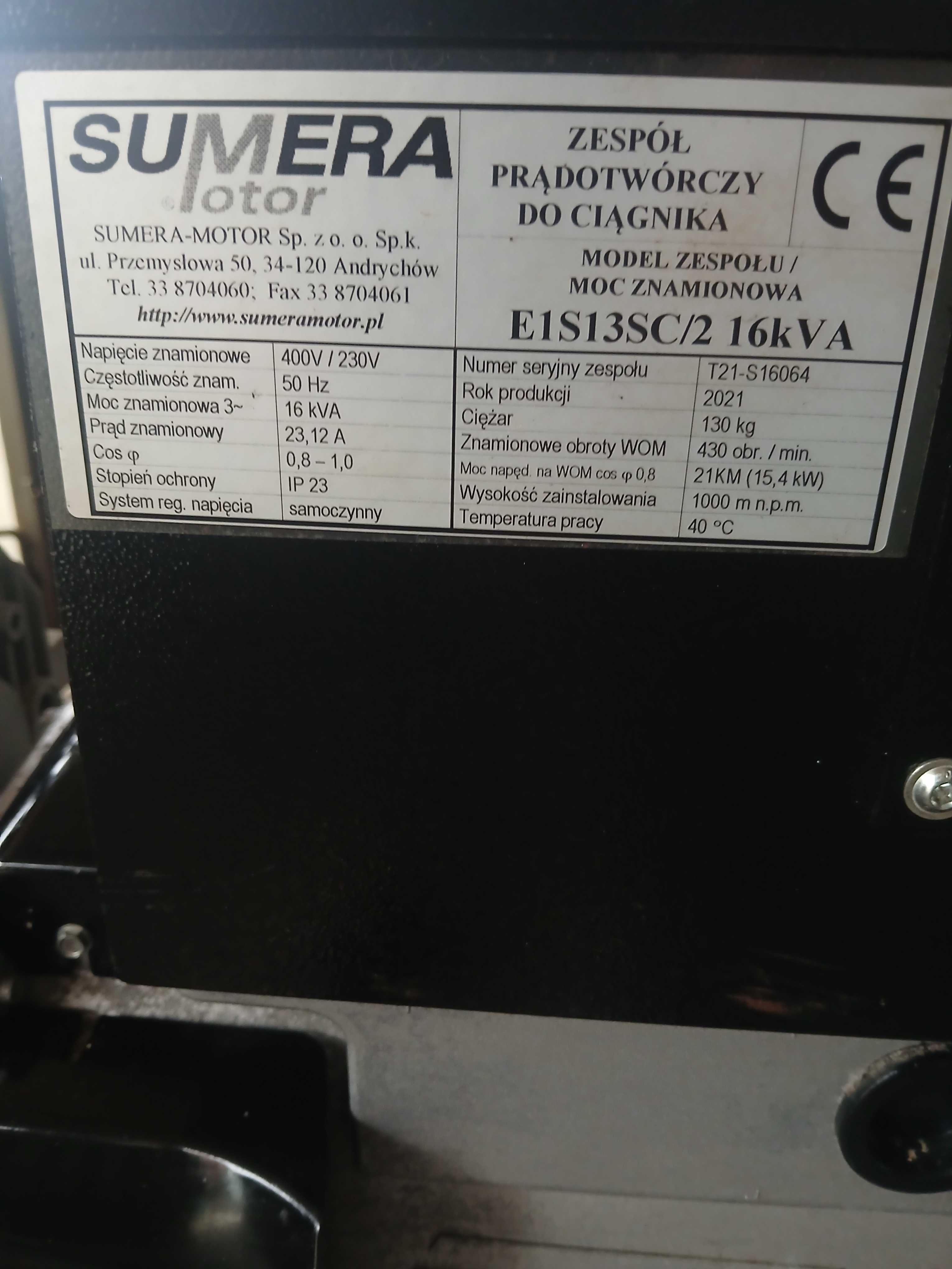 Agregat prądotwórczy ciagnikowy 16kva na walek wom jak agrovolt