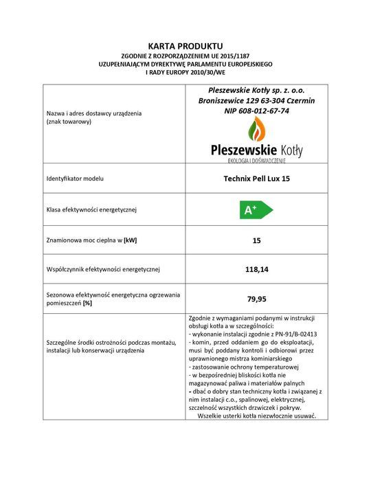 Kocioł z Podajnikiem na Pellet 15kW 5 klasa Piec Ekodesign Dotacja Eko