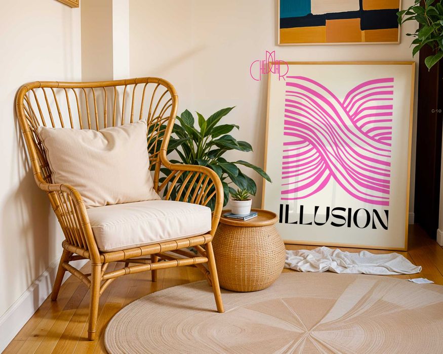 Plakat abstrakcyjne linie, różowa iluzja