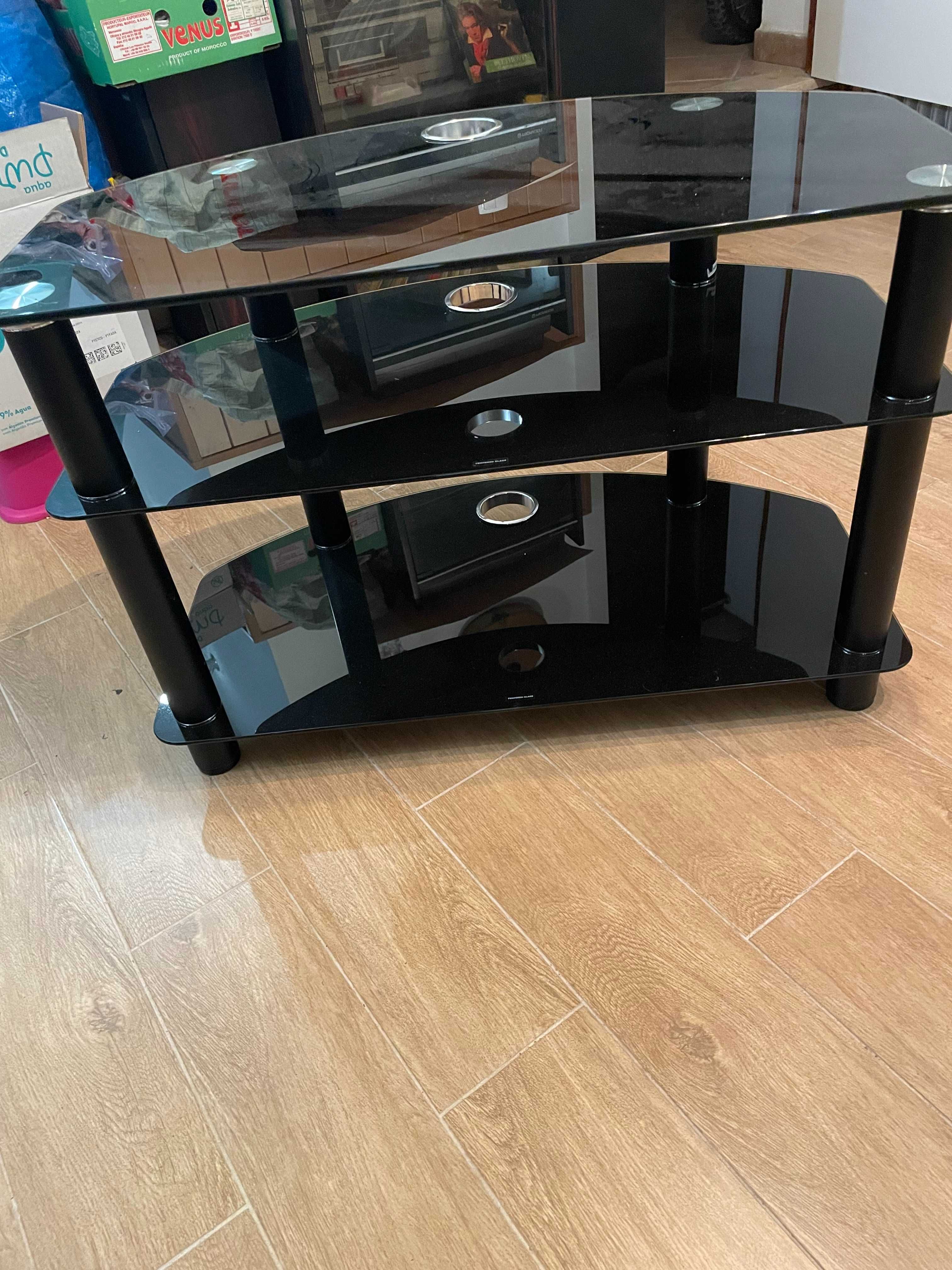 Mesa de TV em Vidro Preto Temperado