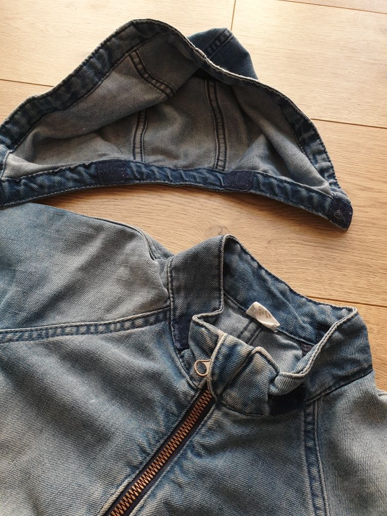Kurtka katana jeansowa dżinsowa z kapturem płaszczyk h&m 86