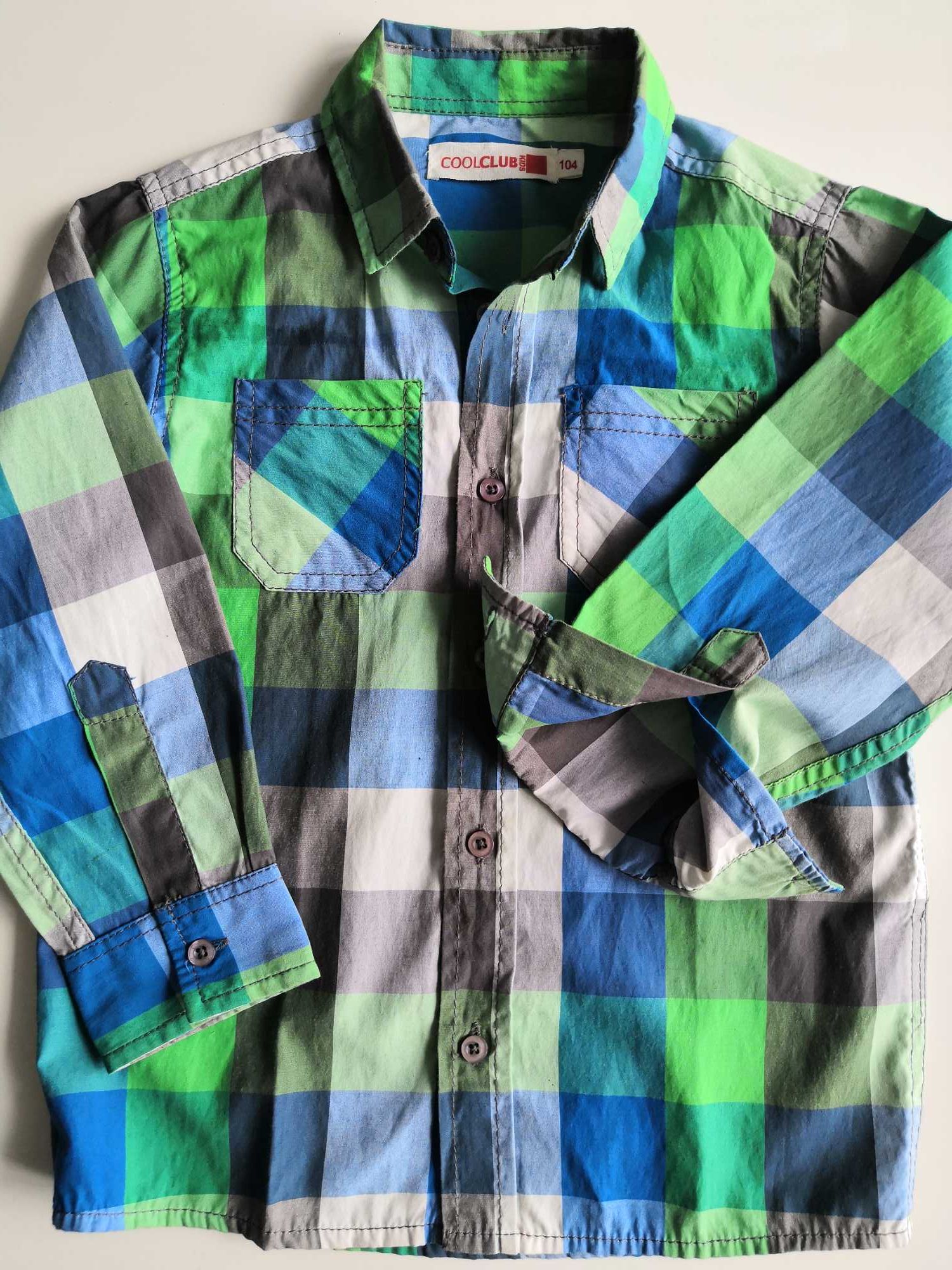 Koszula w kratę chłopięca r.104 cool club zielono niebieska stan bdb+