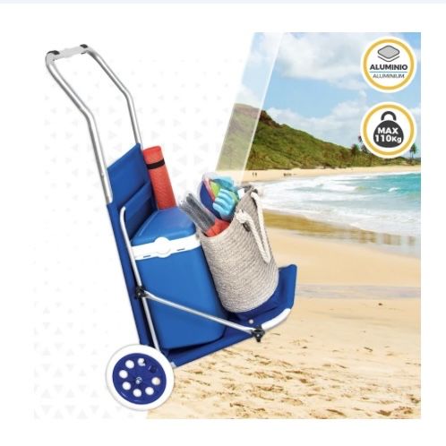 Espreguiçadeira e carrinho para praia 2 em 1