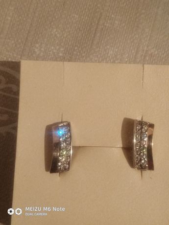 Серебро серьги серёжки серебряные с сверкающими фианитами