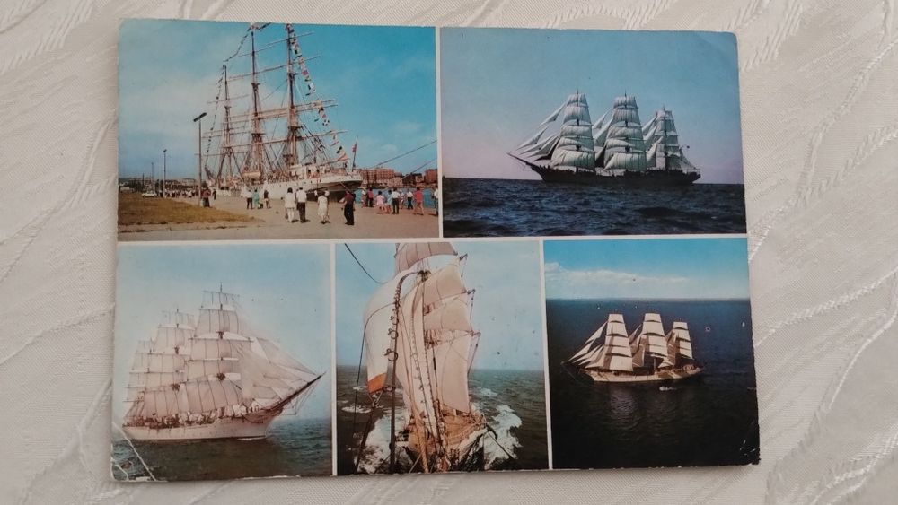 Widokówka statek szkolny ,,Dar Pomorza,, PRL