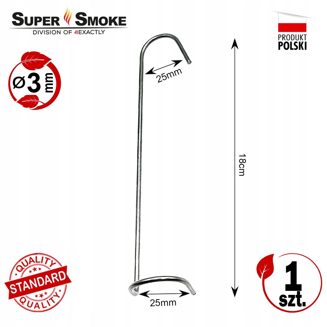 Hak Wędzarniczy Super Smoke wkręcany do tusz ryb 3mm Standard 18cm