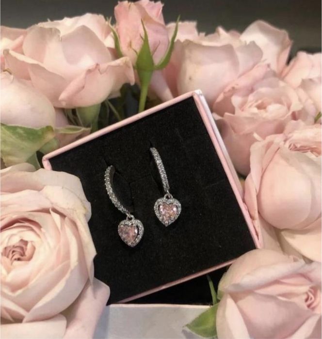 Жіночі срібні сережки з ореолом pandora рожеве біле червоне синє серце