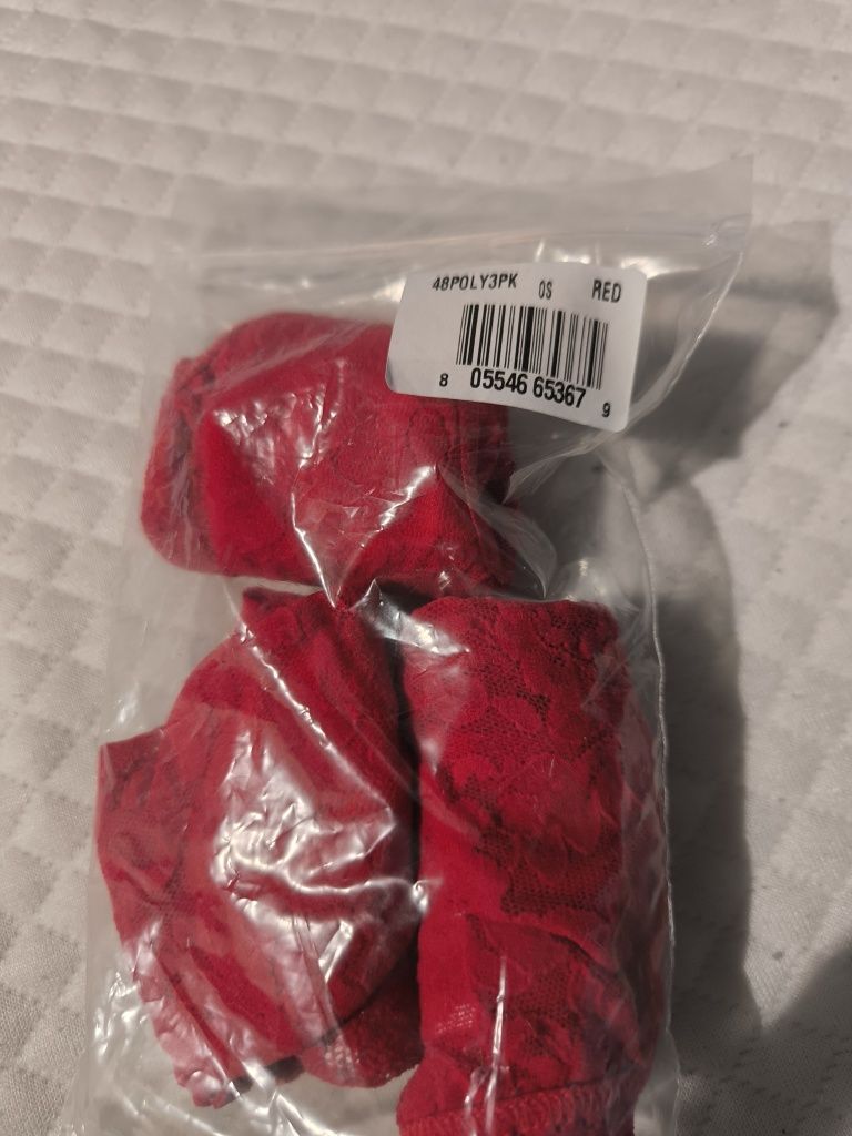 Hanky panky stringi majtki damskie figi czerwone 3 pack z koronką One