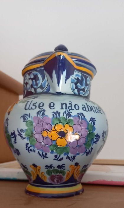 Jarro antigo loiça Alcobaça pintado mão