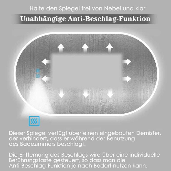 m2629. Lustro Łazienkowe Ścienne Owalne Led 50x70