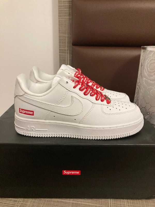 AF1\Powietrze*airDamskieNikeForce1SupremeWhite UnisexTrampki Rozm.38.5