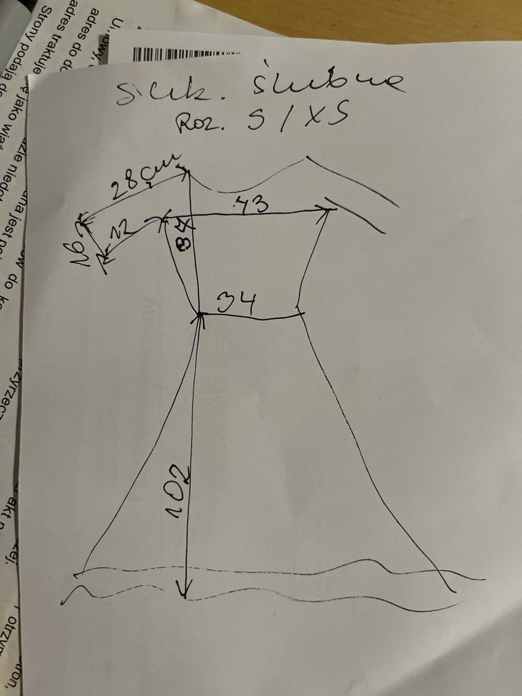 Suknia ślubna r S, wymiary na ost. Zdjeciu