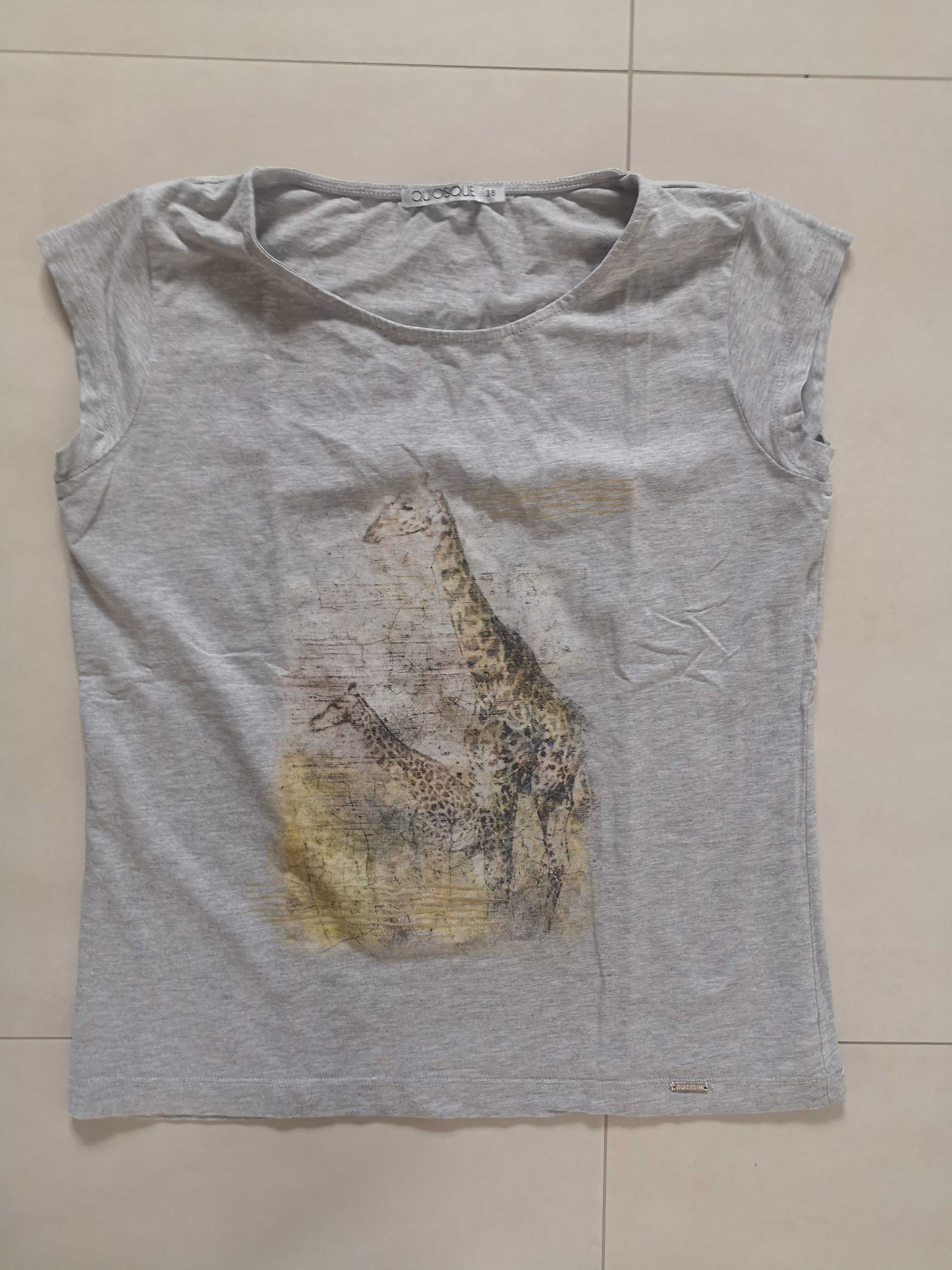 Szary T-shirt z żyrafami Quiosque
