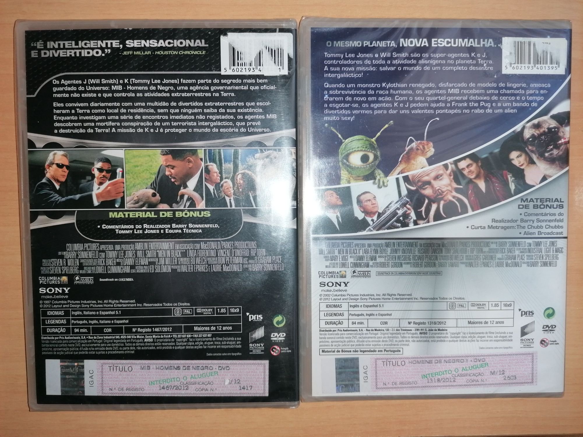 DVDs NOVOS e SELADOS " MIB I " e "MIB II" 1997/2002