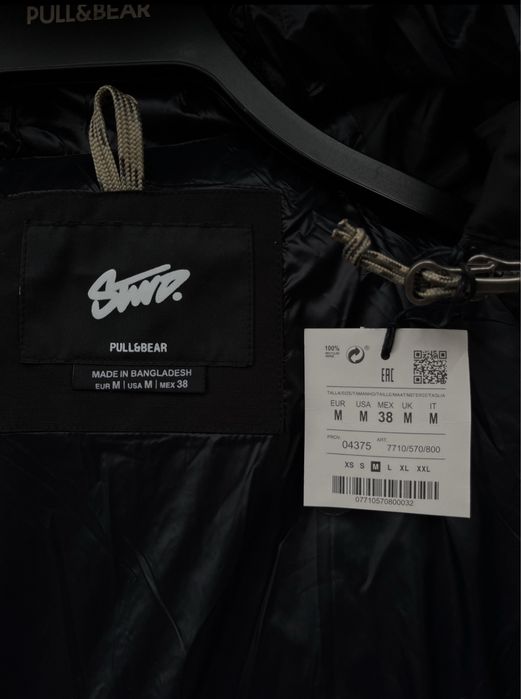 Куртка Pull&Bear Puffer Jacket Оригінал Зимова Мужская Черная Пуховик