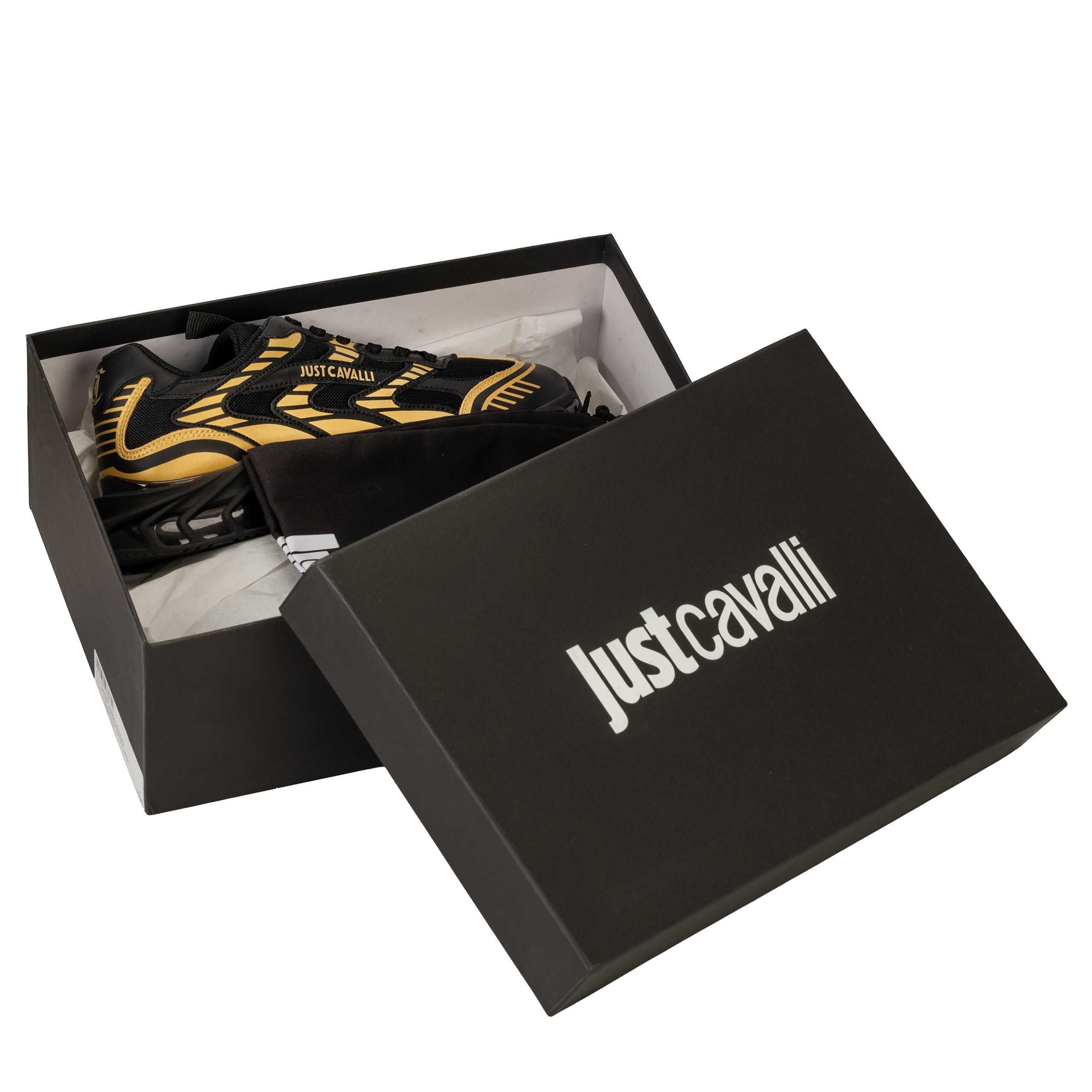 JUST CAVALLI skórzane sneakersy męskie BLACK / GOLD