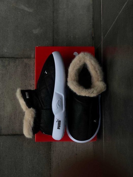 Женские зимние дутики puma черные натуральная кожа хит продаж!