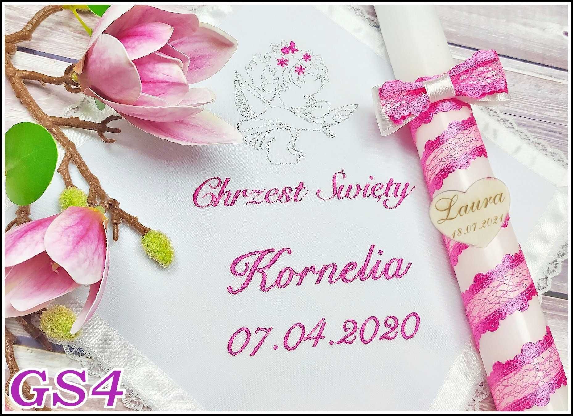 CHRZEST Szatka i świeca do chrztu napis Howlit HAFT GS