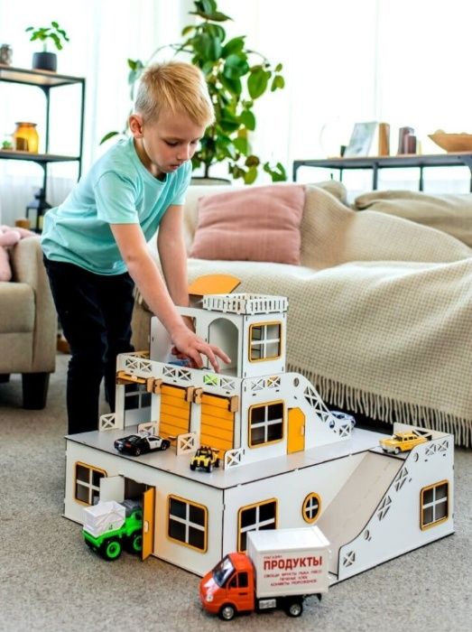 Большой детский Гараж для машинок Maxi желтый парковка 3D конструктор