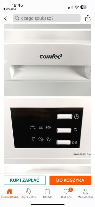 Zmywarka wolnostojaca Comfee KWHTD602EW Biała, 220 240 V