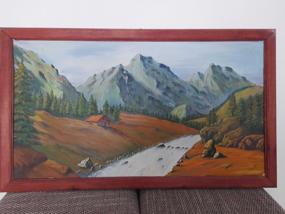 Duży obraz olejny widok górski