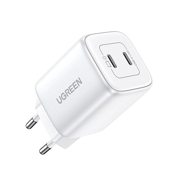 Szybka ładowarka GaN 2 x USB-C 45W QC PD Ugreen CD294 - biała