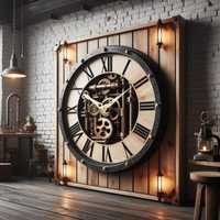 Zegar ścienny, drewno i metal, industrialny, loft, ogromny 150 cm