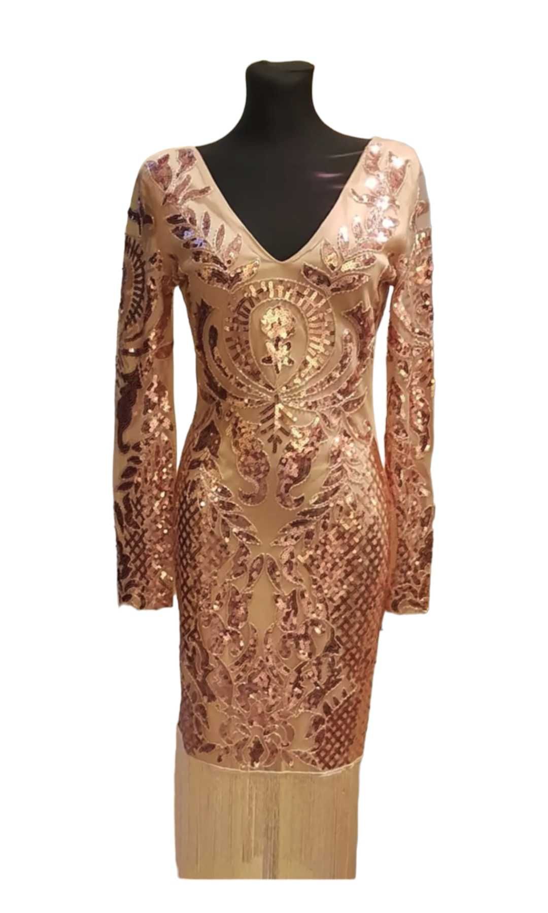 Cekinowa sukienka nowa złota frędzle retro glamour sylwester stuniówka