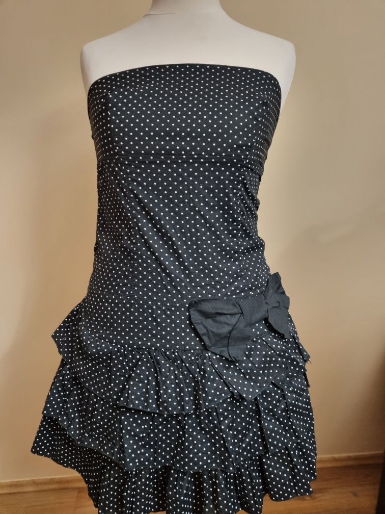 Sexi sukienka z falbankami włoska S czarna