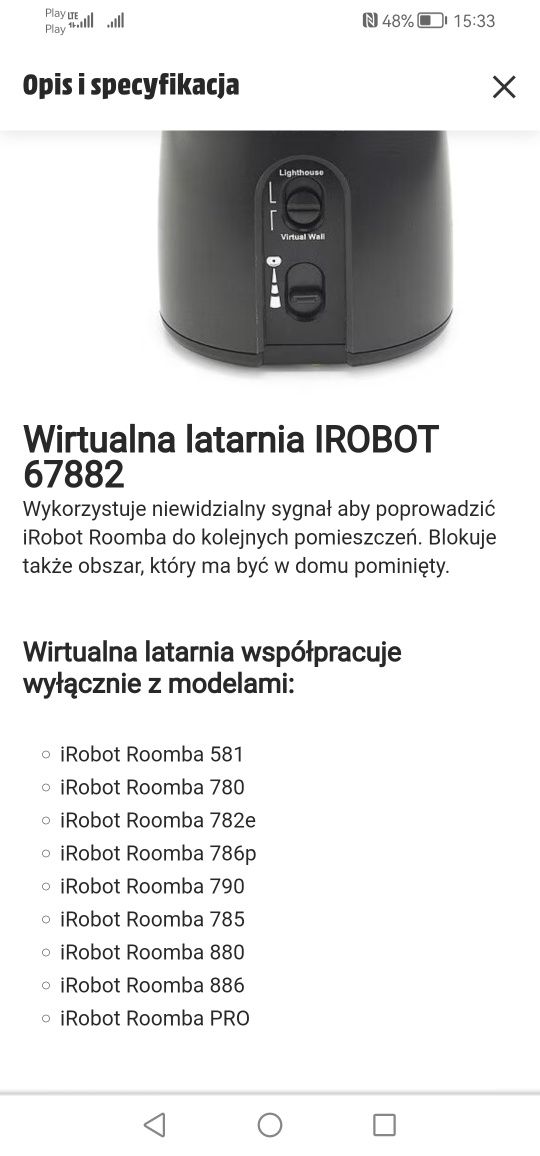 Wirtualna ściana do odkurzaczy irobot roomba