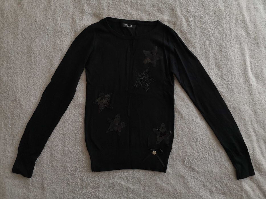 Czarny elegancki wełniany kaszmirowy sweter w cekiny Hostar 36 - 38