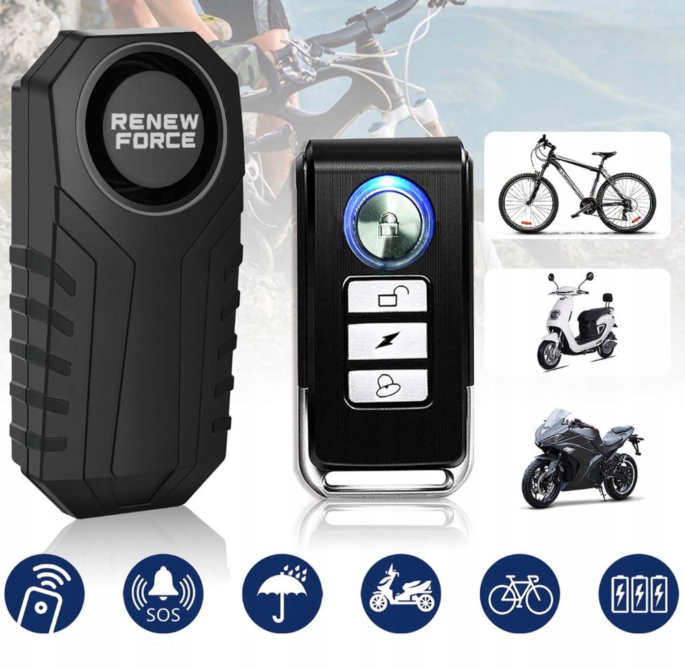 Alarm Bezprzewodowy Rowerowy Zabezpieczenie Rower Motor Głośny + PILOT