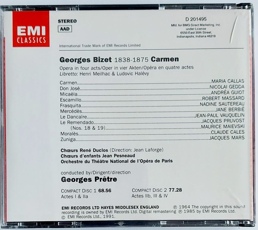 Bizet Carmen Maria Callas Nicolai Gedda Andrea Guiot 2CD 1985r